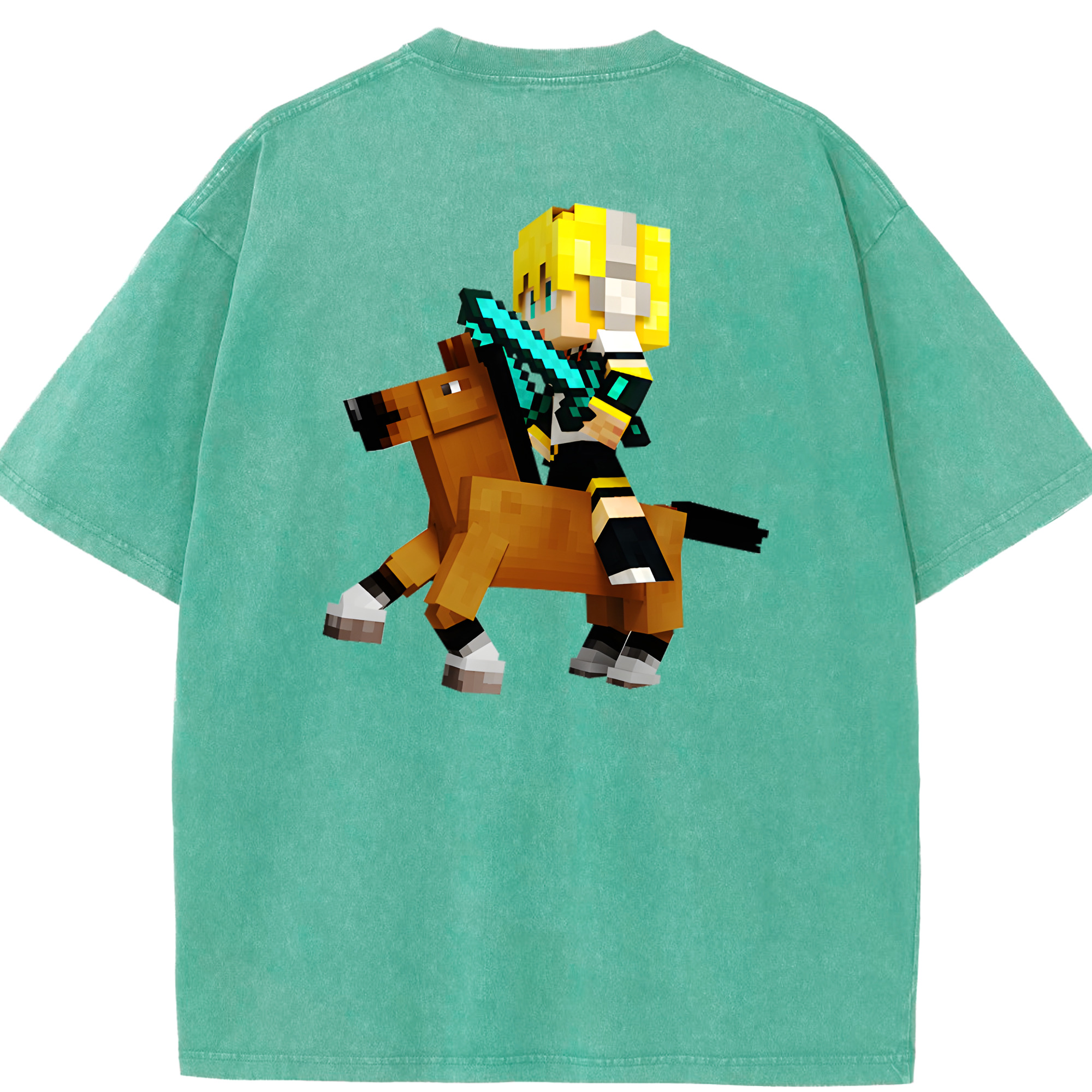 （画像用） マインクラフト ブロックの世界 Minecraft MC Block world 綿100% ヴィンテージ風 半袖Tシャツ（背面プリント）